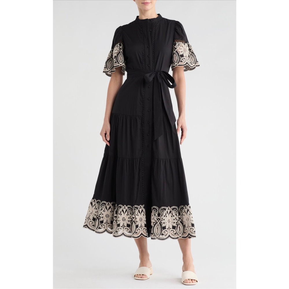 Love X Design Black Embroidered Tiered Midi Dress Plus Size 3X Cotton Boho